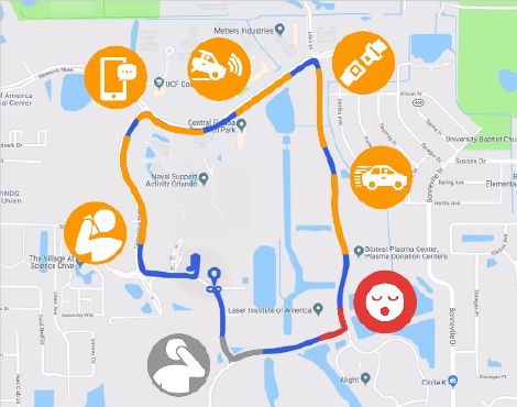 Typical Map View as on the Web App, showing typical Icons